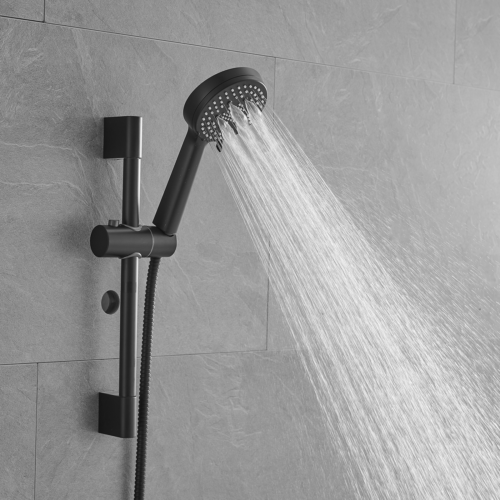 10-Inch Shower System, Slide Bar Shower Faucets Sets Complete Round Shower Heads and 5-Spray Handheld Combo, Wall Mounted Matte Black Shower Faucet - Image 5