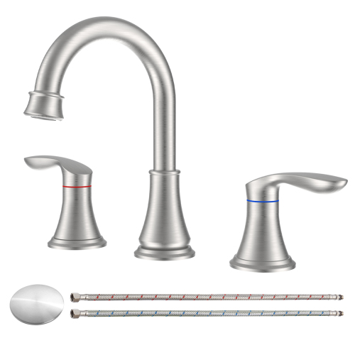 2-Handle 8 inch Widespread Bathroom Sink Faucet ?Oil-Rubbed Bronze Lavatory Faucet 3 Hole 360?? Swivel Spout Vanity Sink Basin Faucets with Pop Up Drain Assembly and cUPC Water Supply Hoses - Image 3