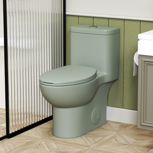 1.1/1.6 GPF Tornado Flush One-Piece Toilet with Comfort Chair Seat ADA Height 17",Powerful & Quiet Dual Flush Modern Toilet,Siphonic S-trap 12",Rimless Bowl with Soft Closing Seat,Green