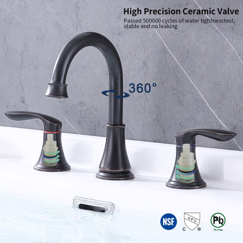 2-Handle 8 inch Widespread Bathroom Sink Faucet ?Oil-Rubbed Bronze Lavatory Faucet 3 Hole 360?? Swivel Spout Vanity Sink Basin Faucets with Pop Up Drain Assembly and cUPC Water Supply Hoses - Image 12