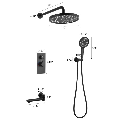 Luxury 3-Function Shower System Set - Solid Brass Control Valve, 10" Overhead Shower, 3-Spray Handheld, with Bathtub Spout - Image 10