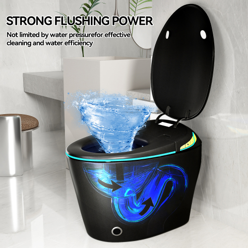 Unique Smart Toile, One Piece Toilet with Bidet Built In,Auto Open/Close Seat, Foot Sensor, LED Display,Night Light, Warm Water & Dryer,black - Image 7