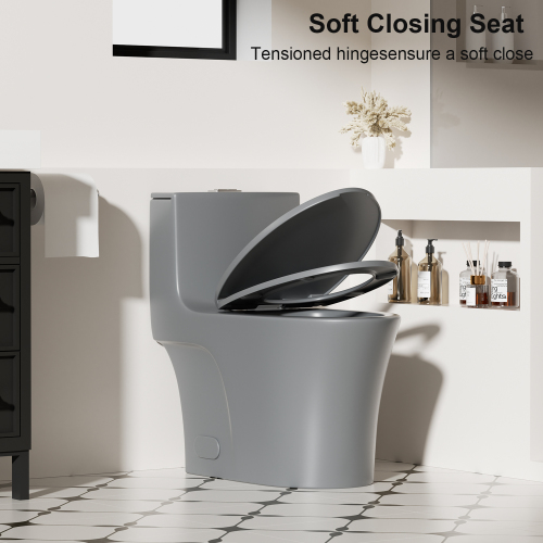 1.1/1.6 GPF Tornado Flush One-Piece Toilet Elongated, Siphonic S-trap 12",Soft Closing Seat, Button on Tank top ,Powerful Dual Flush MAP 1000g, Comfort Chair Seat ADA Height 17", Light gray - Image 3