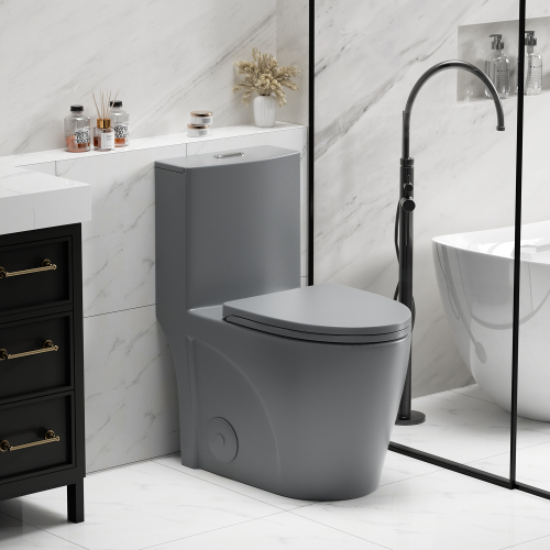 1.1/1.6 GPF Tornado Flush One-Piece Toilet for bathrooms,Siphonic S-trap 12",Elongated Bowl with Soft Close Seat,Powerful Dual Flush MAP 1000g,Comfort Chair Seat ADA Height 17", Light gray ,Pink,White,Black