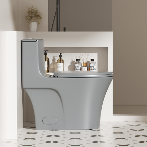 1.1/1.6 GPF Tornado Flush One-Piece Toilet Elongated, Siphonic S-trap 12",Soft Closing Seat, Button on Tank top ,Powerful Dual Flush MAP 1000g, Comfort Chair Seat ADA Height 17", Light gray - Image 8