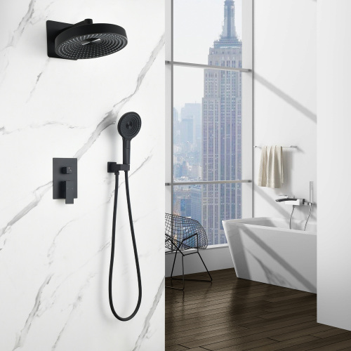 Modern Minimalist Concealed Shower System 2-Function Set - Solid Brass Control Valve, ABS Overhead & Handheld Shower with Self-Cleaning Silicone Nozzles - Image 2