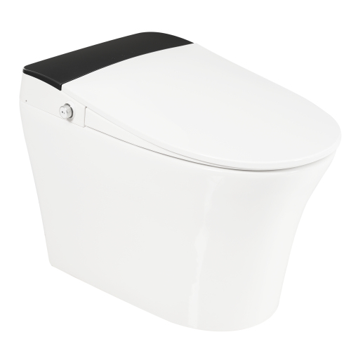 Heated Seat Smart Toilet, One Piece Toilet, Automatic Flush Tankless Toilet without Bidet, with Foot sensor Flush, Blue Night Light, Knob Control, Power Outage Flushing, Soft Close Cover,White - Image 10