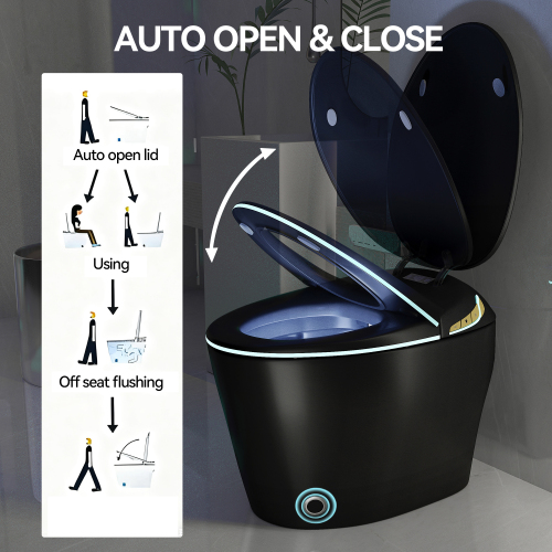 Unique Smart Toile, One Piece Toilet with Bidet Built In,Auto Open/Close Seat, Foot Sensor, LED Display,Night Light, Warm Water & Dryer,black - Image 4
