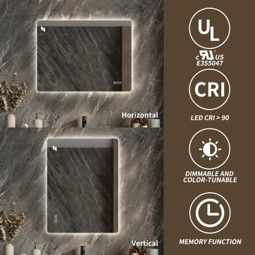 24*32 Inch Bathroom Mirror with Led Lights Front and Backlit, Anti-Fog Lighted Vanity Mirrors for Wall Mounted, 3 Colors and 5 level Dimmable, Horizontal/Vertical - Image 11