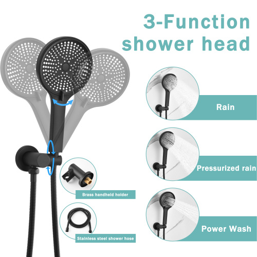 Luxury 3-Function Shower System Set - Solid Brass Control Valve, 10" Overhead Shower, 3-Spray Handheld, with Bathtub Spout - Image 6