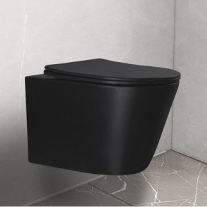 Wall Hung Toilet Bowl With Rimless Flush Modern Design Roud D Shaped Bowl,Black