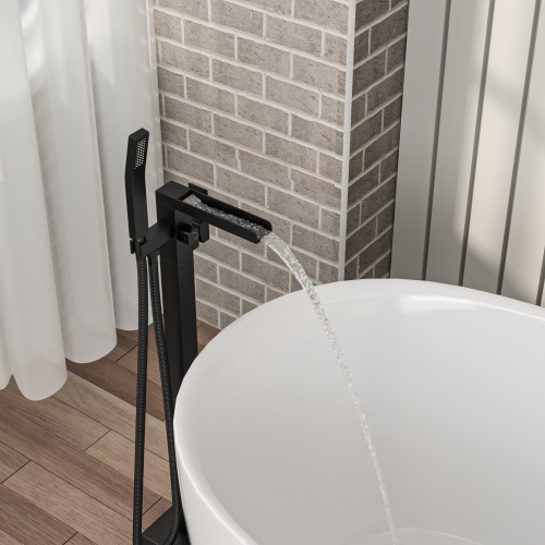 Freestanding Bathtub Faucet Waterfall Tub Filler Matte Black Floor Mount Brass Bathroom Faucets with Hand Shower - Image 8