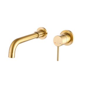 Wall Mount Faucet for Bathroom Sink or Bathtub, Single Handle 2 Holes Brass Rough-in Valve Included, Matte Black, Brushed Gold, Brushed Nicke