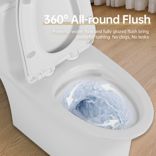 1.1/1.6 GPF Elongated Comfort Height Floor Mounted One-Piece Toilet, CUPC Certified, WaterSense Cetified, Ceramic, White Color, Soft Close Seat - Image 6