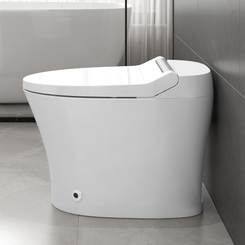 Smart toilet with Built-in Heated Seat, One Piece Elongated Modern Toilet with Adjustable Temp Heated Seat, Auto Flush, Dual Flush Toilet 1/1.28 GPF, Foot sensor Flush, White Night Light,Knob Control - Image 3