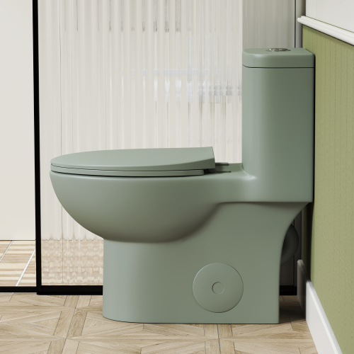 1.1/1.6 GPF Tornado Flush One-Piece Toilet with Comfort Chair Seat ADA Height 17",Powerful & Quiet Dual Flush Modern Toilet,Siphonic S-trap 12",Rimless Bowl with Soft Closing Seat,Green - Image 4