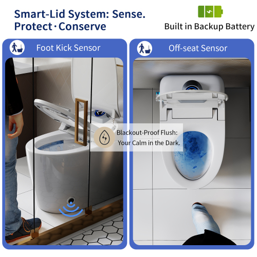 CUPC,UL,DOE,FCC,Smart Toilet Bidet Combo with Foot Sensor Open Cover/Seat, Self-Cleaning Nozzle, LED Display, Three Level Heated Seat/Airflow, Night Light, Knob Control, Soft Close, Auto Flush, with Remote Control - Image 7