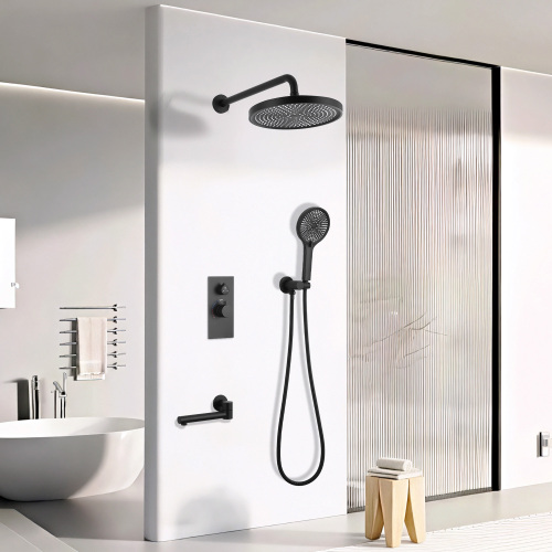 Luxury 3-Function Shower System Set - Solid Brass Control Valve, 10" Overhead Shower, 3-Spray Handheld, with Bathtub Spout - Image 8