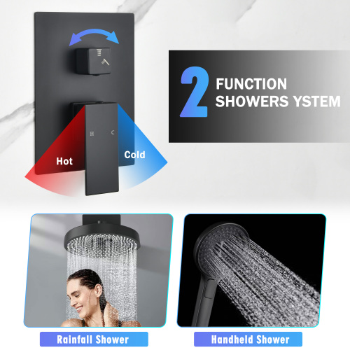 Modern Minimalist Concealed Shower System 2-Function Set - Solid Brass Control Valve, ABS Overhead & Handheld Shower with Self-Cleaning Silicone Nozzles - Image 5