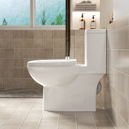 1.1/1.6 GPF Tornado Flush One-Piece Toilet with Comfort Chair Seat ADA Height 17",Powerful & Quiet Dual Flush Modern Toilet,Siphonic S-trap 12",Rimless Bowl with Soft Closing Seat,Gloss White,Black,Green,Khaki - Image 3