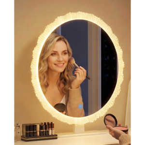Crystal Edge LED Makeup Mirror with 3-Color Dimmable Lighting