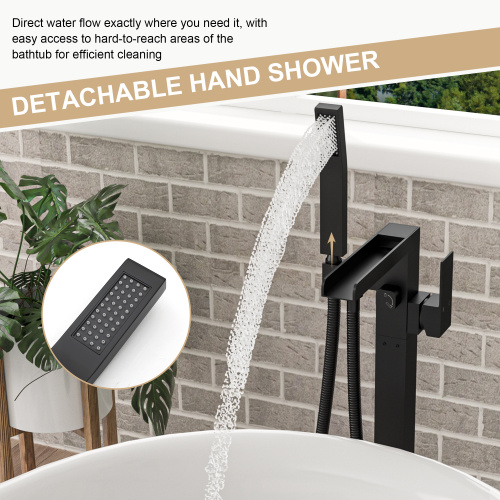 Freestanding Bathtub Faucet Waterfall Tub Filler Matte Black Floor Mount Brass Bathroom Faucets with Hand Shower - Image 3