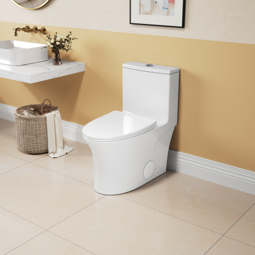 1.1/1.6 GPF Elongated Comfort Height Floor Mounted One-Piece Toilet, CUPC Certified, WaterSense Cetified, Ceramic, White Color, Soft Close Seat - Image 3