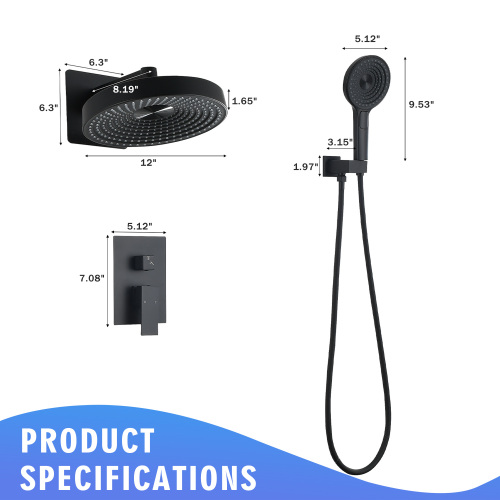 Modern Minimalist Concealed Shower System 2-Function Set - Solid Brass Control Valve, ABS Overhead & Handheld Shower with Self-Cleaning Silicone Nozzles - Image 8