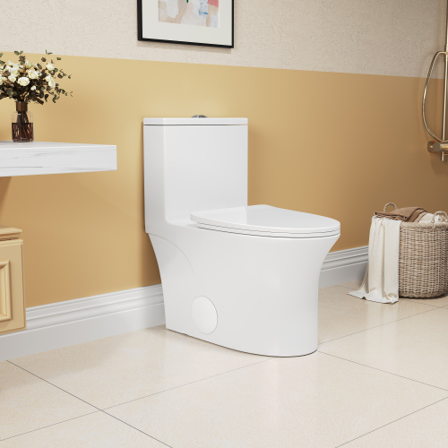 1.1/1.6 GPF Elongated Comfort Height Floor Mounted One-Piece Toilet, CUPC Certified, WaterSense Cetified, Ceramic, White Color, Soft Close Seat - Image 2