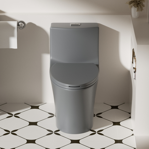 1.1/1.6 GPF Tornado Flush One-Piece Toilet Elongated, Siphonic S-trap 12",Soft Closing Seat, Button on Tank top ,Powerful Dual Flush MAP 1000g, Comfort Chair Seat ADA Height 17", Light gray - Image 4
