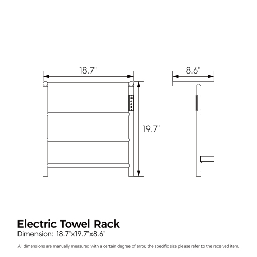 Heated Towel Rack With Top Shelf, 3-Bar Towel Wall Mountedwarmer For Bathroom With Intelligent Touch Screen Timer, 304 Stainless Steel Polished, Plug-In/Hard-Wired - Image 5