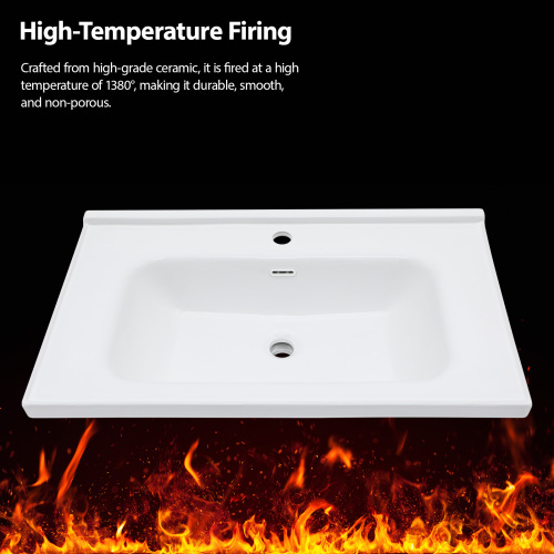 32"x20" White Rectangular Single Vanity Top with 1 Faucet Hole and Overflow(Sink Only) - Image 7