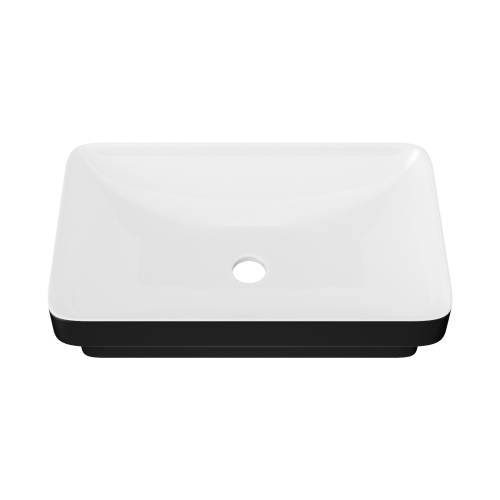 19"x12" White & Black Semi-Recessed Ceramic Bathroom Sink - Countertop Vessel Design - Image 9