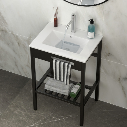 24" x 18" Bathroom Ceramic Console Sink with Overflow & Black Legs