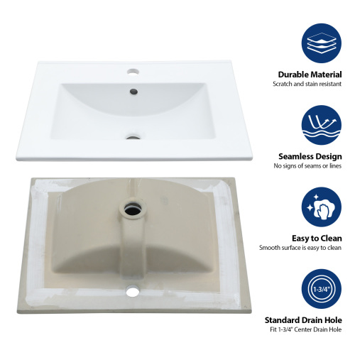24" x 18" Bathroom Ceramic Console Sink with Overflow & Black Legs - Image 6