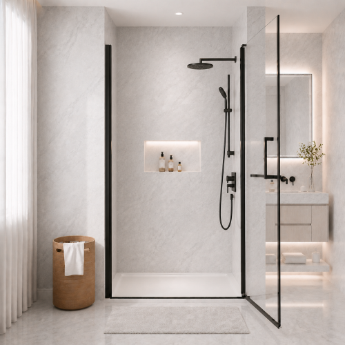 34" -35.2''X 72" Semi-Frameless Pivot Shower Door, 4Mm (1/4") Tempered Glass,1.2Inch Adjustable Width, Reversible Installation, Matte Black - Image 7