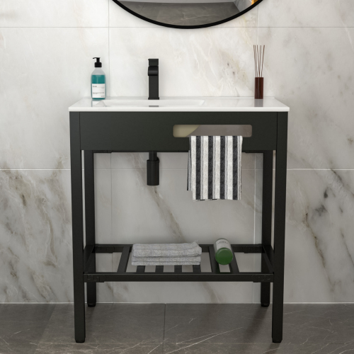 32" x 18.5" Bathroom Ceramic Console Sink with Overflow & Black Legs - Image 3