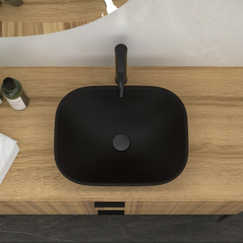 Bathroom Artistic Tempered Glass Vessel Bathroom Sink with Faucet and Pop-up Drain, Matte Black - Image 2