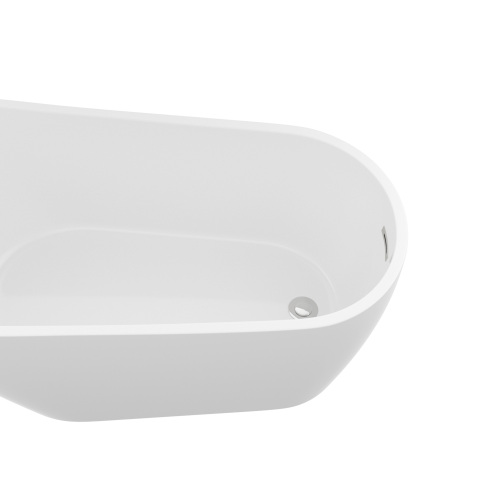 59" Acrylic Freestanding Bathtub Contemporary Soaking White Tub With Chrome Overflow And Drain - Image 5