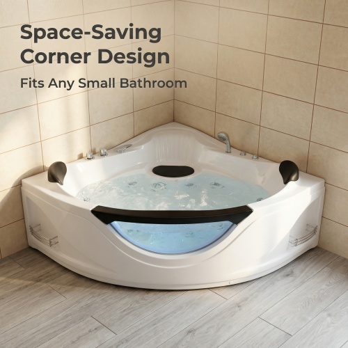 59" Corner Whirlpool Bathtub For 2-Person, Luxury Jetted Spa Tub With 6 Hydro Massage Jets, Chromatherapy Led Lights &Pneumatic Adjust System, Ul Certified Water Pump,Upc Certified Drainer - Image 7