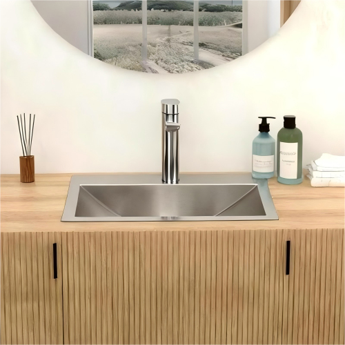 21"x17" Brushed Nickel Stainless Steel Drop-in Bathroom Sink with Pop Up Drain - Image 3