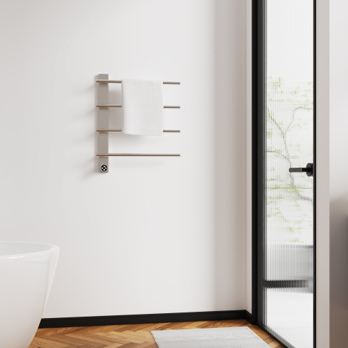Brushed Nickel Heated Towel Rack For Bathroom,Wall Mounted With Intelligent Touch Screen Timer, 4-Bar Towel Warmer, 304 Stainless Steel Polished, Plug-In/Hard-Wired
On-Site - Image 2