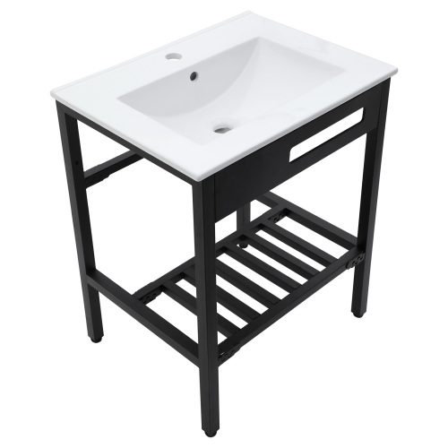 24" x 18" Bathroom Ceramic Console Sink with Overflow & Black Legs - Image 8