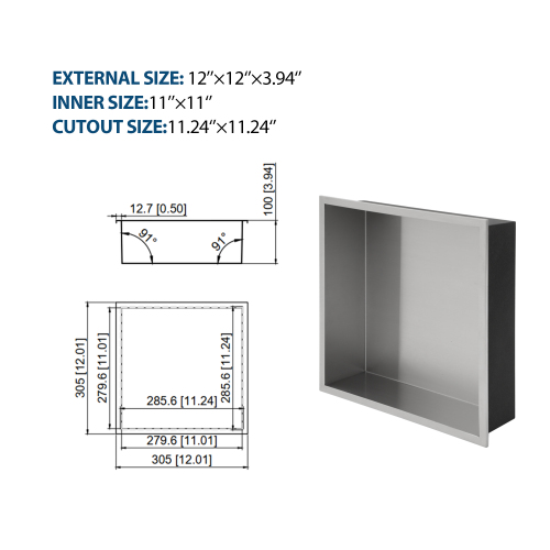 12" X 12" Stainless Steel Shower Niche, Brushed Nickel - Image 7