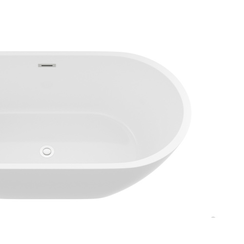 67" Acrylic Freestanding Bathtub, Elegant Oval Shape Soaking Bathtub, Glossy White, Chrome Overflow & Pop-Up Drain - Image 4