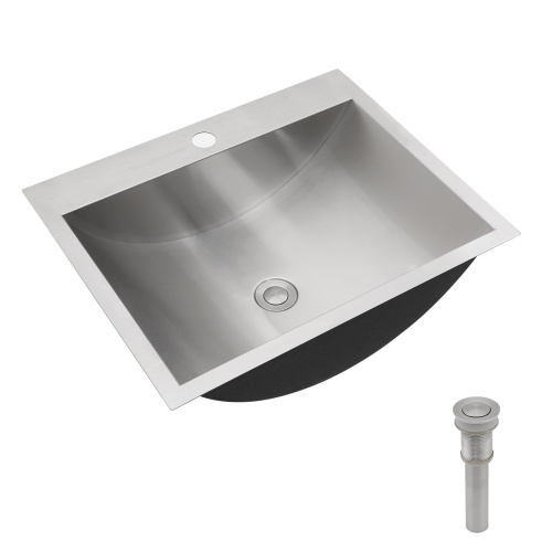 21"x17" Brushed Nickel Stainless Steel Drop-in Bathroom Sink with Pop Up Drain - Image 4