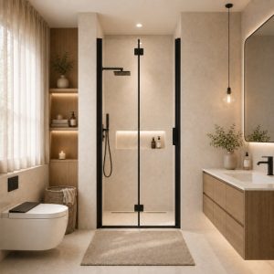 Semi-Frameless Folding Pivot Hinged Shower Door 32-33.2 In. W X 72 In. H,1/4" (6Mm) Tempered Glass,Bathroom Bifold Panel, Reversible Installation,Matte Black