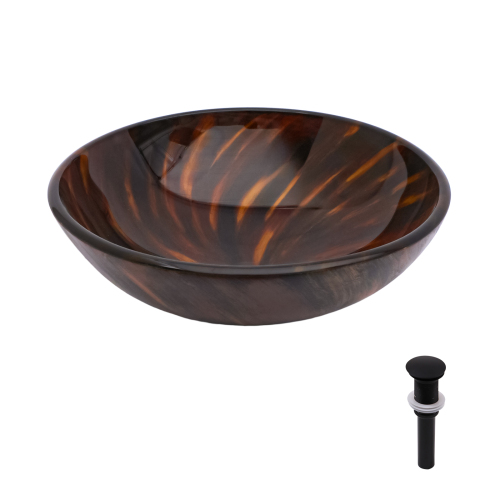 Bathroom Artistic Tempered Glass Vessel Bathroom Sink with Pop-up Drain, Amber-brown Tempered Glass Vanity Round Bowl (no Faucet)? - Image 2