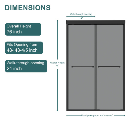 48"W X 76"H Double Sliding Glass Shower Door - 8Mm Tempered Glass With 304 Stainless Steel Frame, Matte Black - Image 9
