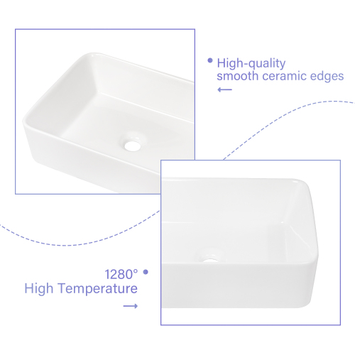 19"x15" White Black Ceramic Rectangular Vessel Bathroom Sink - Image 7
